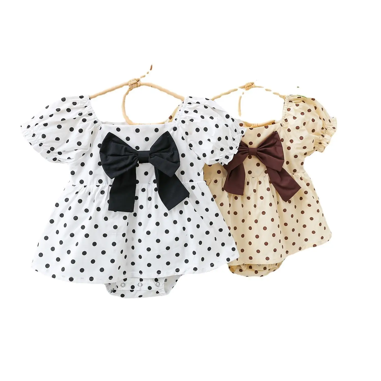 Korean version wave point foreign style baby bow princess skirt pure cotton short sleeve baby dresses