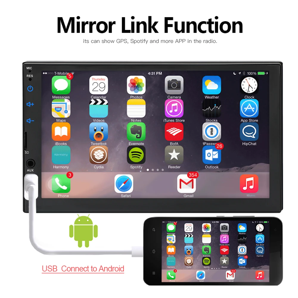 7inch HD1080P TWO DIN CAR MP5 with Mirror link