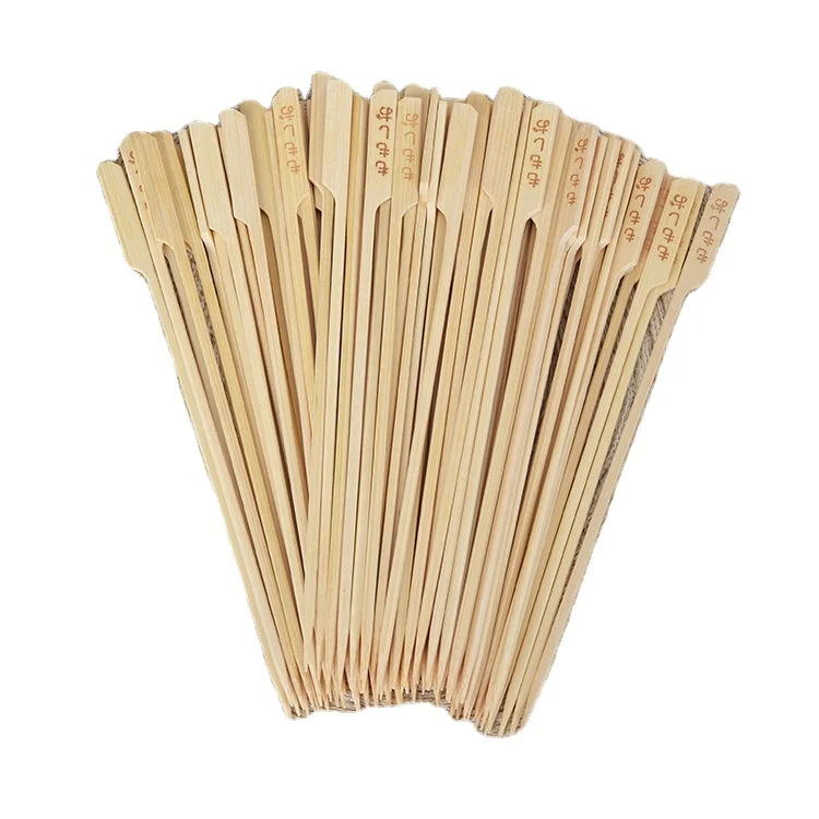 Bamboo Flat Skewers Disposable Long Stick Tools for BBQ Frying Cleaning Party Camping Wood Handle round Pattern Packed in Bag