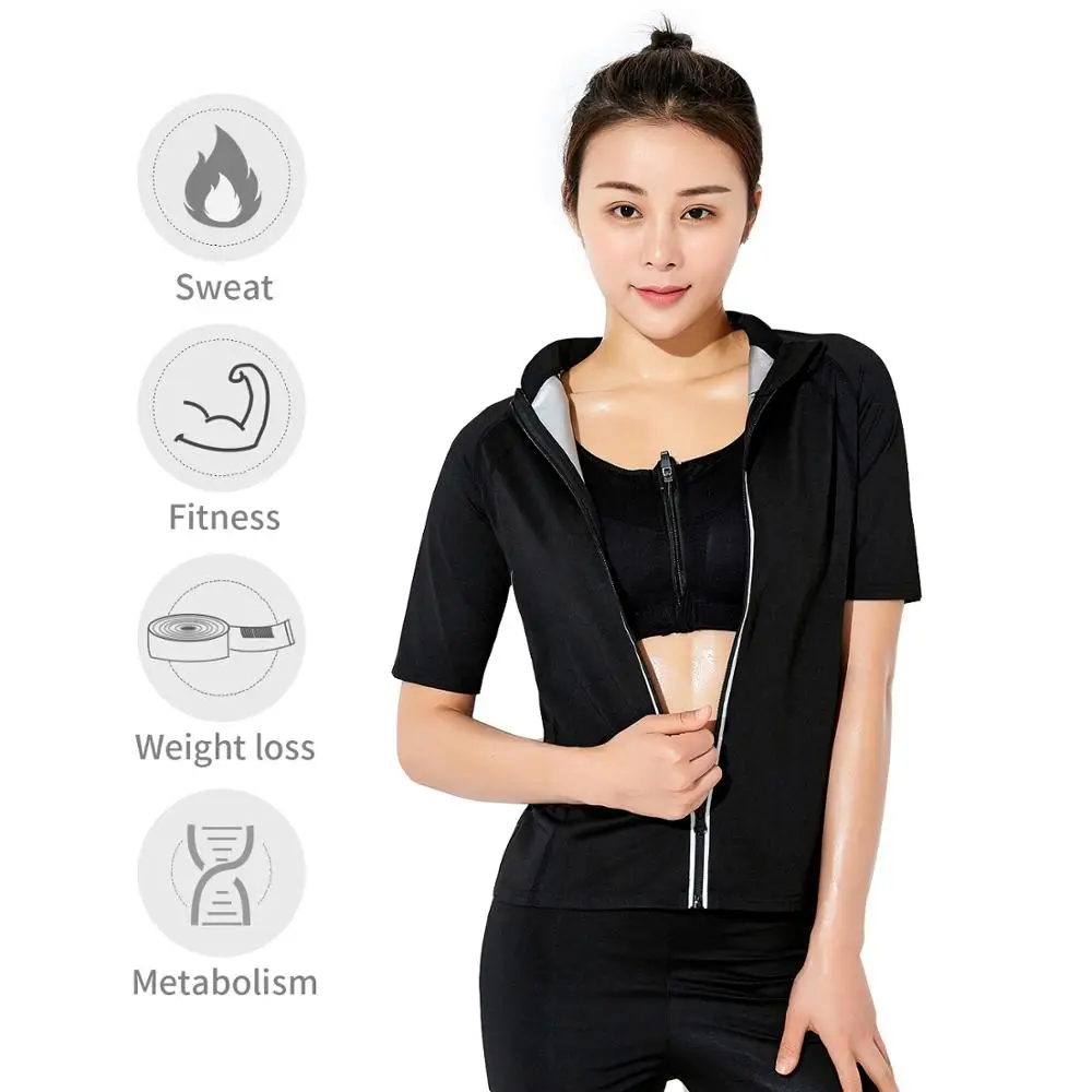 Flygaga Indoor Fitness Gym Waist Trainer Sauna Suit Sweat Neoprene Shirt Sport Workout Weight Loss Top Body Shaper for Women