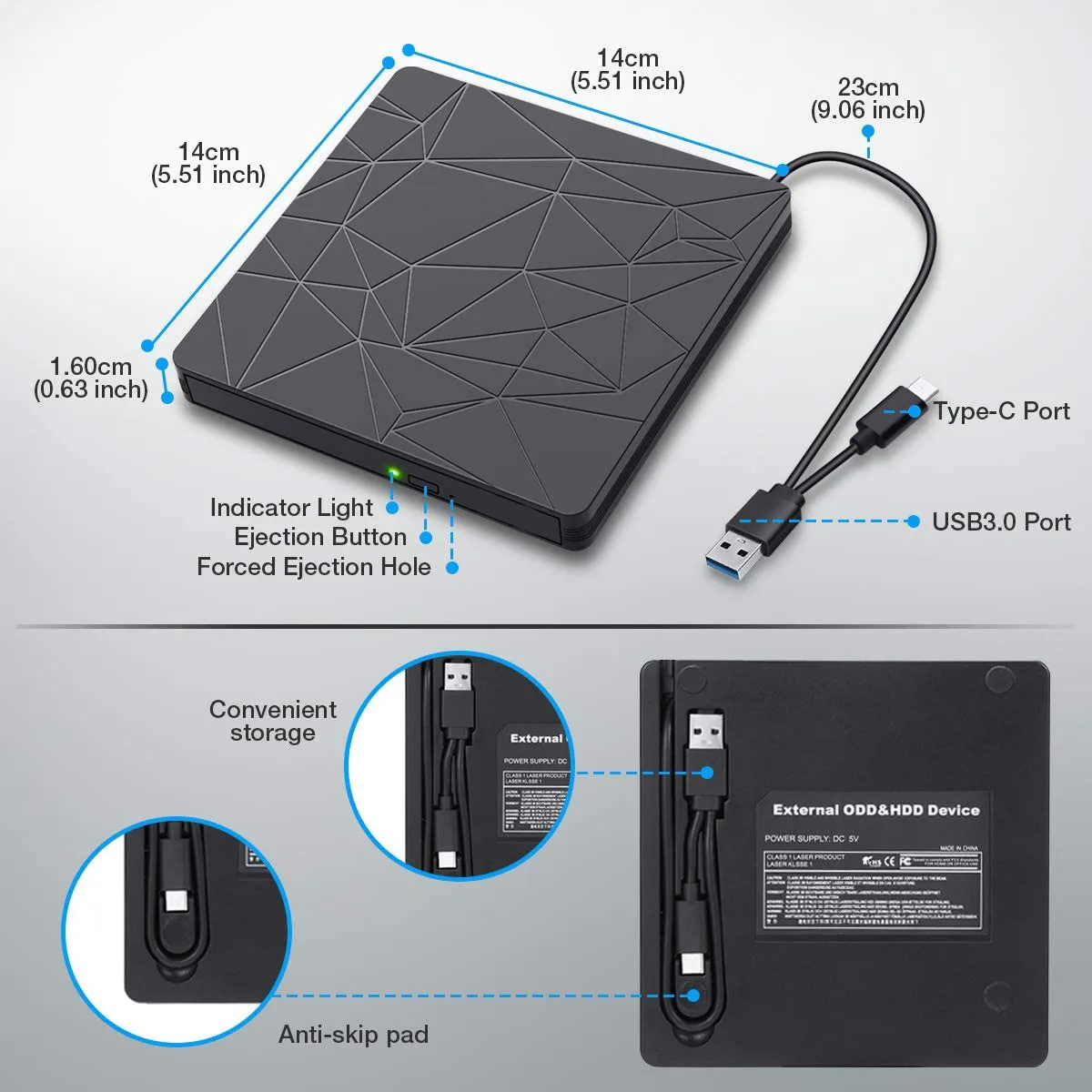 Внешний портативный USB 3,0 Type-C CD/DVD RW горелки диск для ноутбука, настольного компьютера, ПК, игровой компьютер-высокая скорость передачи данных
