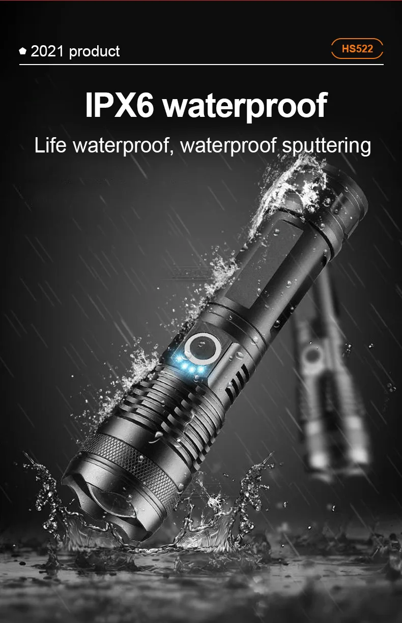 Most Powerful Torch Flashlight USB Zoom LED Torch Xhp70 Xhp50 18650 Battery 1500 Lumens Torch Lamp with suitcase