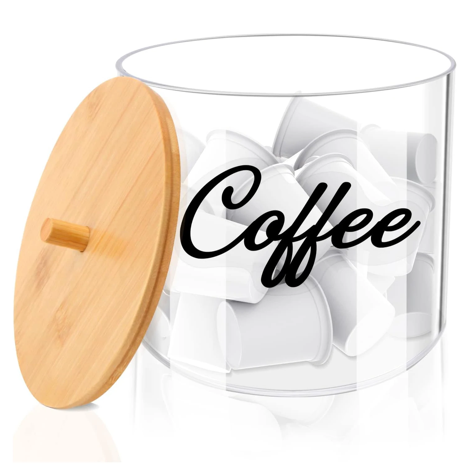 Clear K Cup Coffee Filter Holder Coffee Pod Holder with Bamboo Lid Compatible with Nespresso Capsule