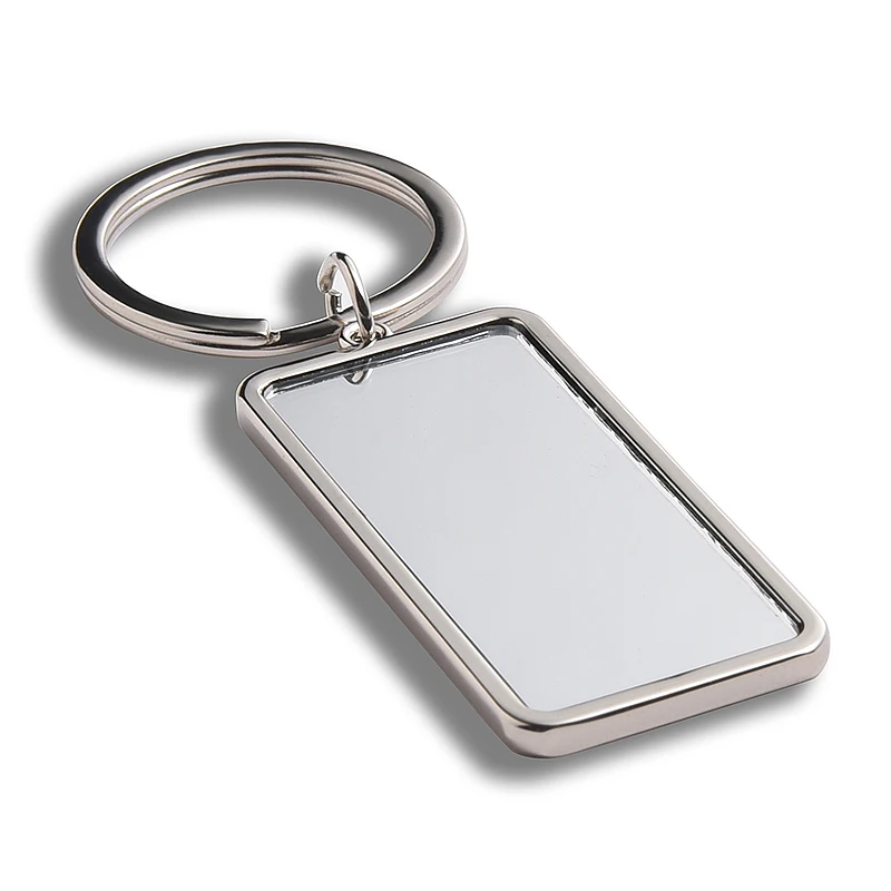 Neutral Style Rectangular Custom Printed Word Mirror Metal Zinc Alloy Keychain