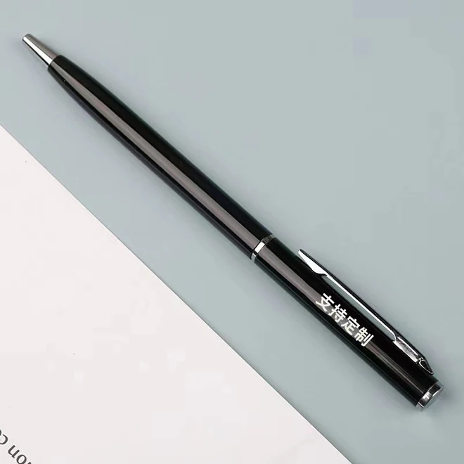 Popular Promotional Hotel Company Advertising Customized Logo Slim Thin Twist Metal Ball Point Pen