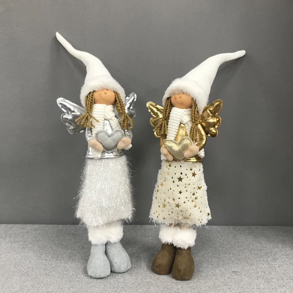 Xmas Gifts Noel Table Top Decor Handmade Fabric Home Decoration Christmas Angel Ornaments With Golden Wing