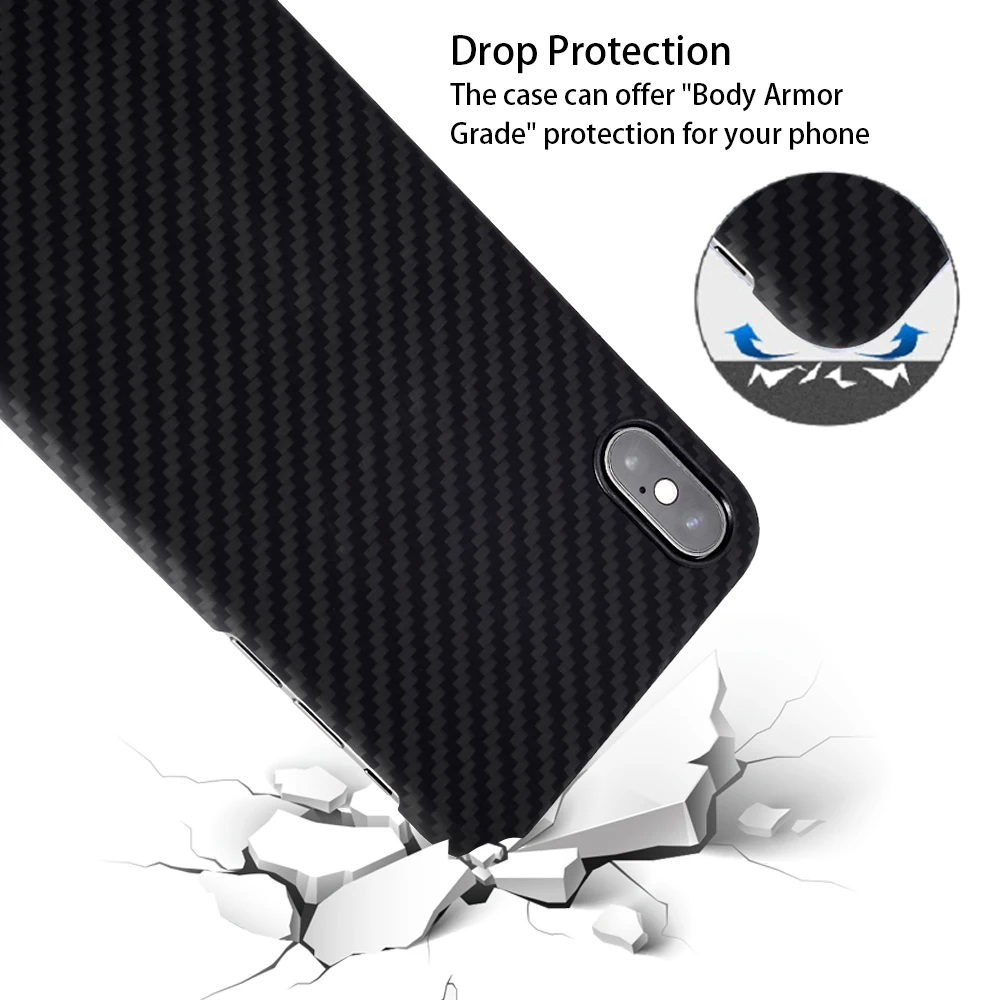 Carbon fiber phone case with metal plate for  iPhone Xs MAX (Black/Grey twill) matte Thin(0.65MM)Super Light (12G)