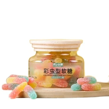 wholesale OEM Fruit Flavors Soft Gummy Candy Bottled more hygienic Jelly Sour Candy Natural Sour Worms Gummy snacks