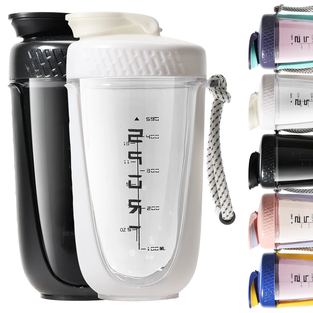 Custom Logo Sport Fitness GYM BPA Free 600ml Plastic Protein Shaker Bottle with Metal Mixer Ball Water bottle with Handle