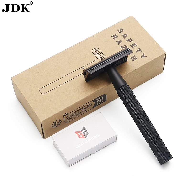 JDK Travel Essentials Custom Logo Profesional Matte Black Double Edge Safety Razor for Men