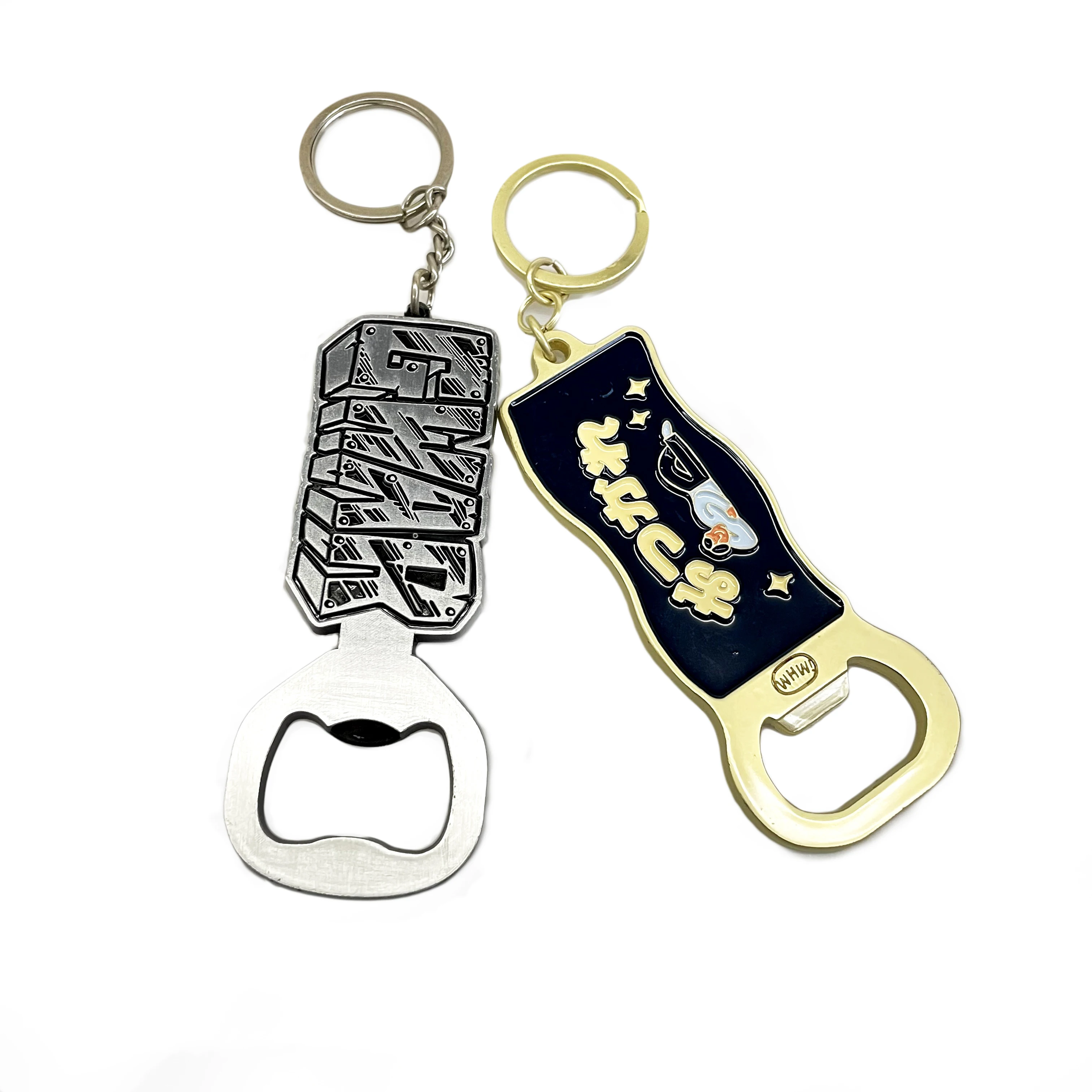 Printed Metal Coin Decoration Key Chain Epoxy Hologram Cart Beer Bottle Opener Keychain