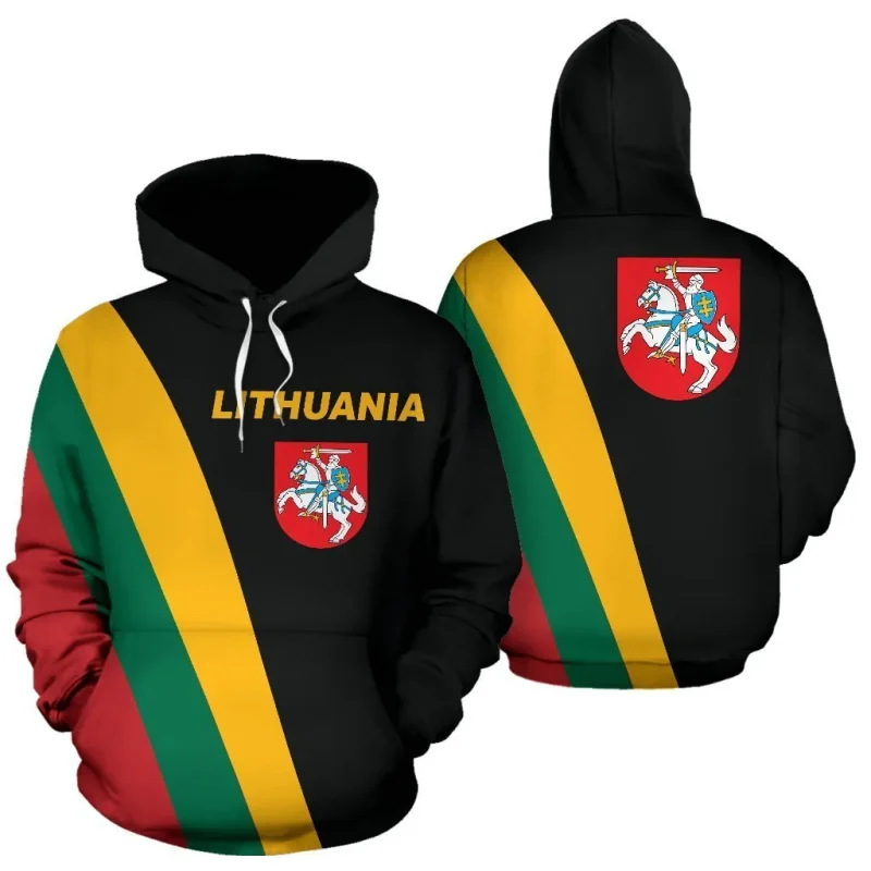 3D Print Lithuania Flag National Emblem Hoodie For Men Long Sleeve Pullover Sweatshirt Hooded Tracksuits Male Jacket Coat