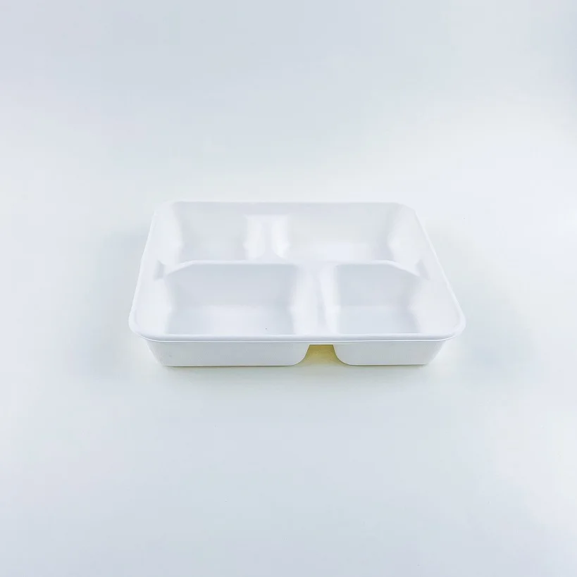 Customized Green Fast Food Tray Pulp Tableware  Compostable Biodegradable Disposable Bagasse Sugarcane tray