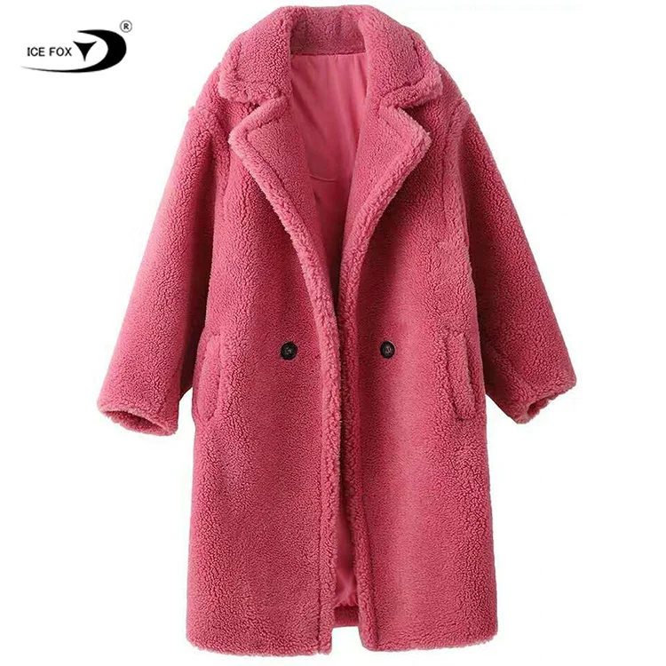 Winter Vanilla Color Fur Coat Women Warm Teddy Coat Alpaca Wool Coat Soft Fur Jacket Female Overcoat