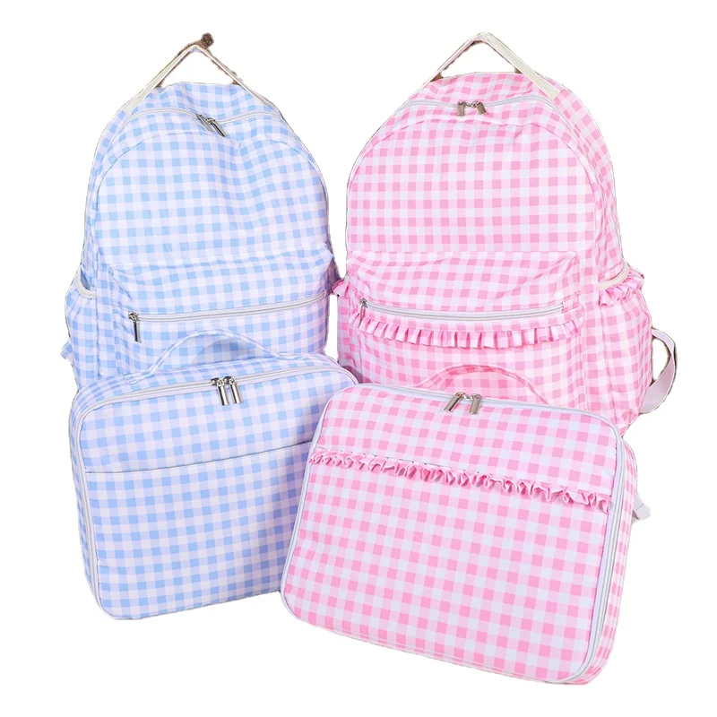Custom Girls and Boys Back to School Bag Monogrammed Gingham Backpack With Matching Lunch Box