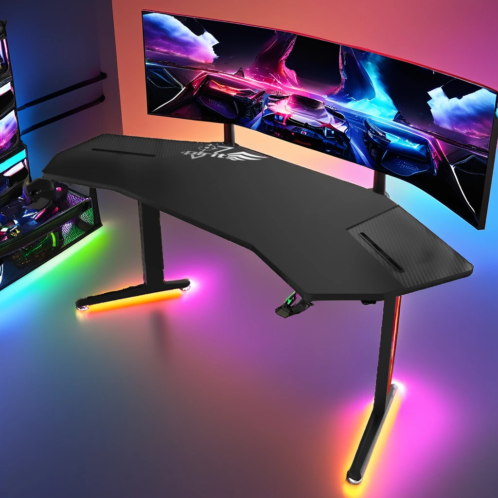 Оптовая Продажа с фабрики, высококачественный 180 см RGB светодиодный компьютерный игровой стол на заказ, черный ПК, киберспортивный большой игровой стол