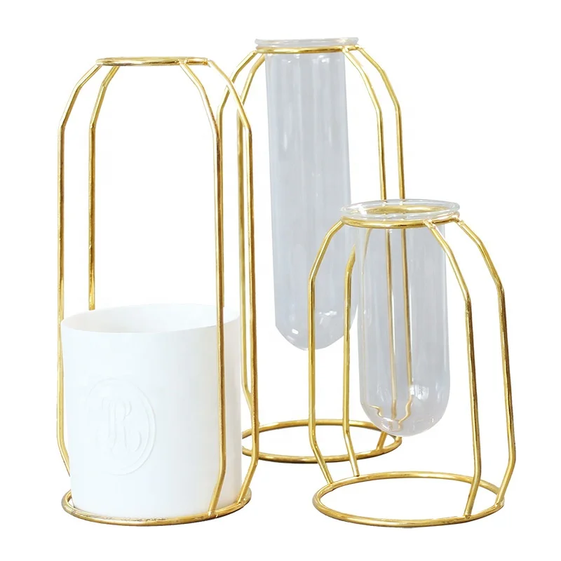 Домашний декор, Современная ваза из золотого стекла, металлическая ваза для цветов