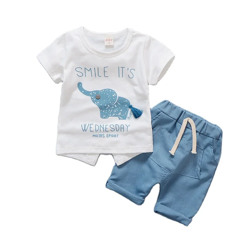 
2021 baby suit 1-4 years old boys leisure baby elephant T-shirt two-piece set 