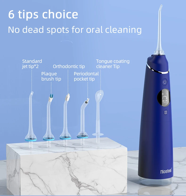 LCD Screen Intelligent Display Cordless Oral Irrigator 280ml Water Tank Portable Electric Dental Water Flosser With 6 Jet Tip