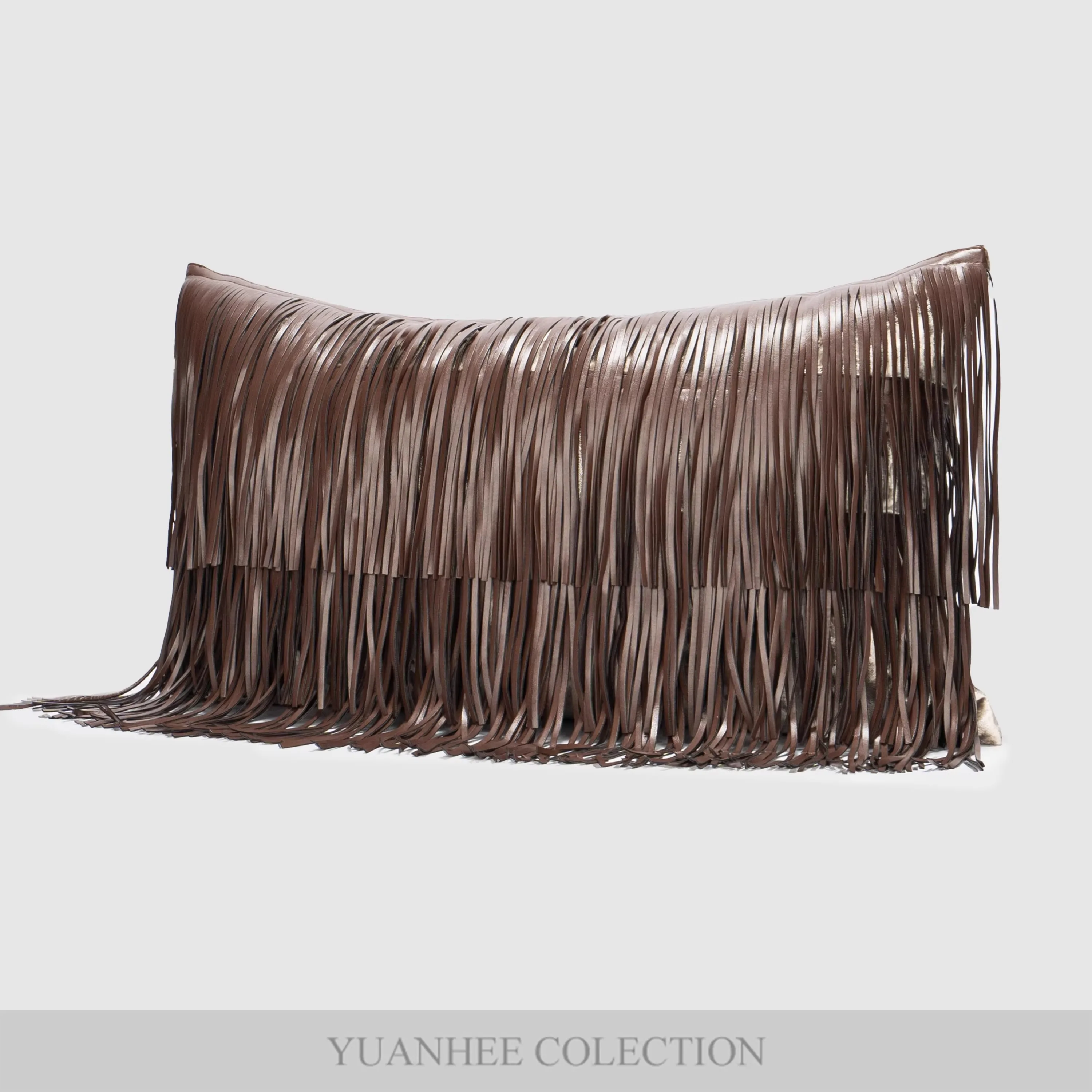 Yuanhee 30*50cm handmade leather fringe pillow cushion for hotel model room living room sofa balcony waist cushion cover