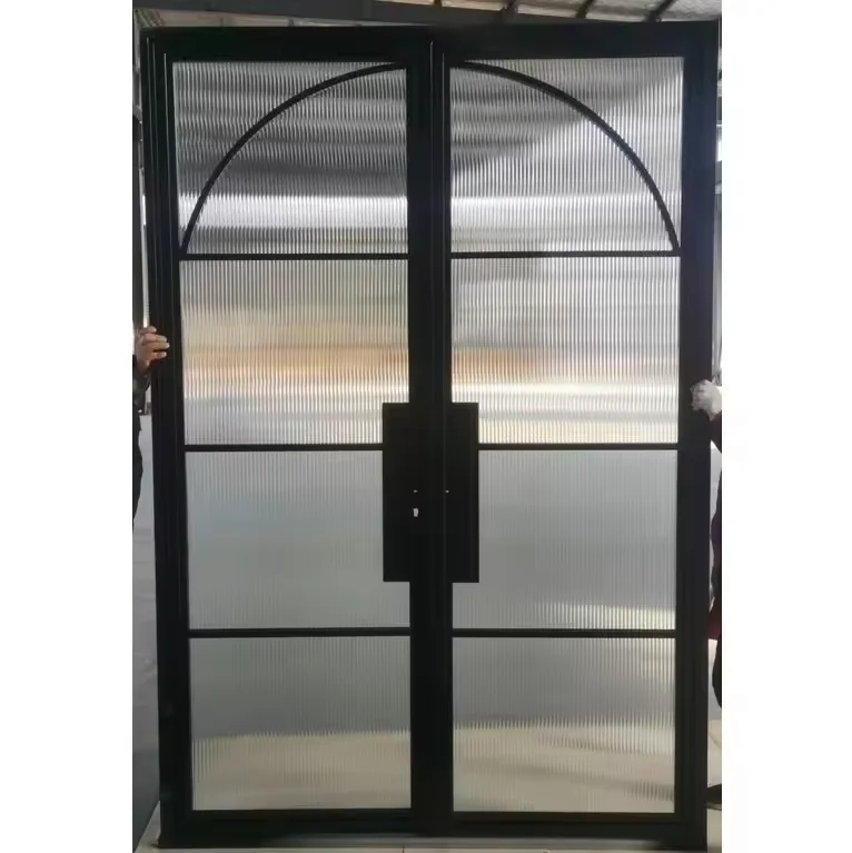 Luxury Home Design Steel Glass Doors Black Interior French Doors with Fluted Redeed Glass