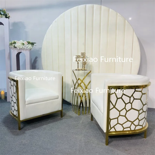 Luxury Wedding Furniture Suppliers White Sofa Chair Gold Stainless Steel Living room Sofa Set for Sale