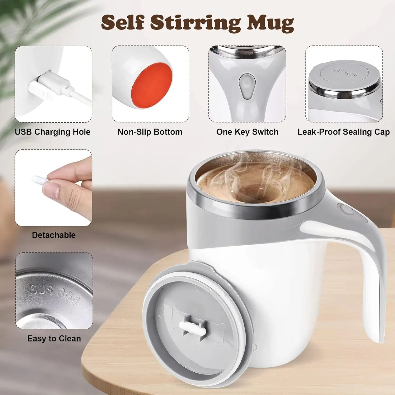 Shopify Sourcing Agent 2024 Fully Automatic Stirring Coffee Mug Stainless Steel Magnetic Rotating Electric Milk Cup