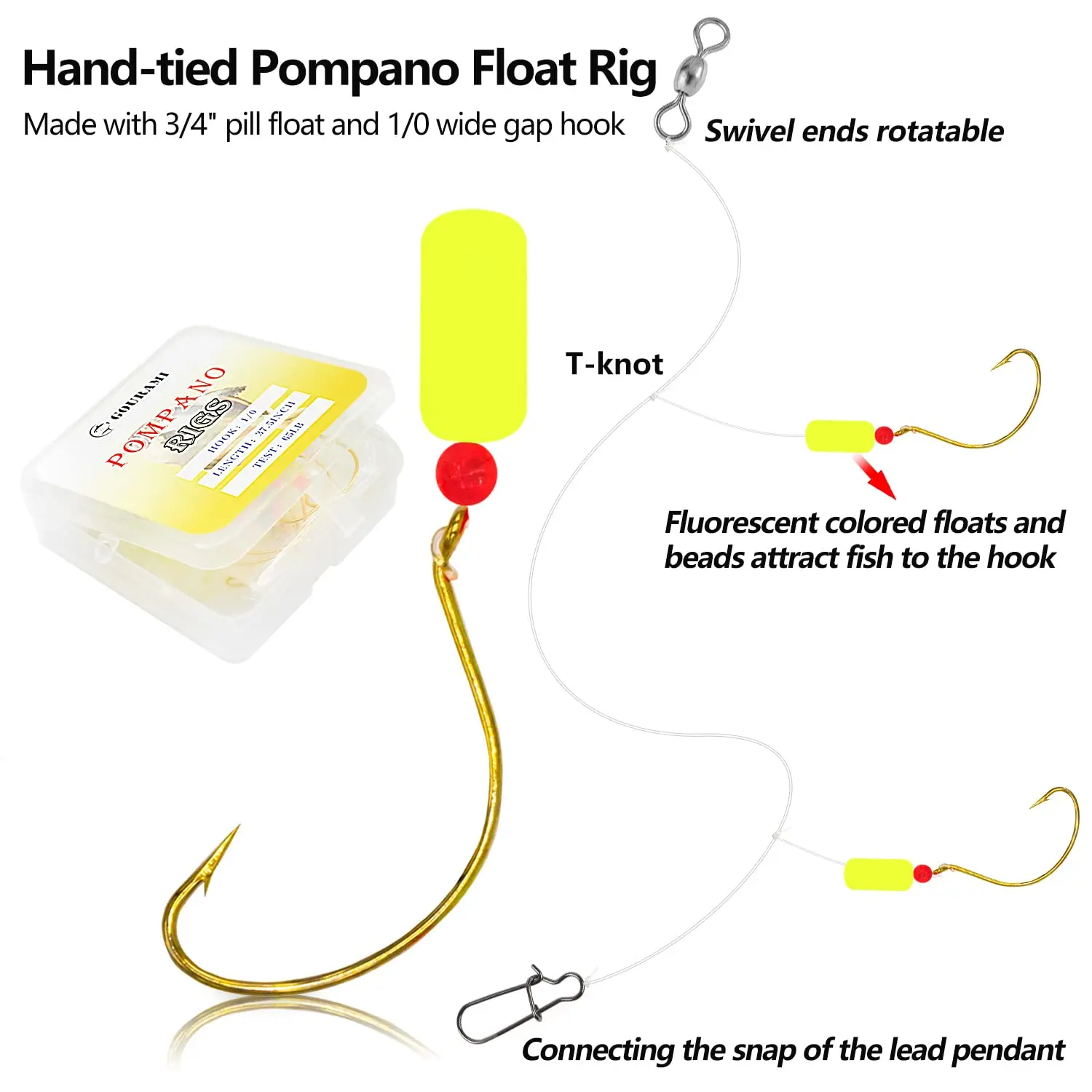 Поо 1/0 крючок для морской рыбалки Pompano Rigs двойные капли поплавок Флорида сома