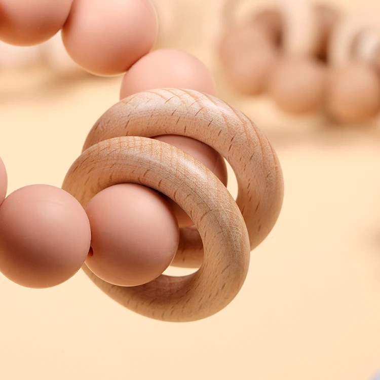 20mm High Quality Silicone Beads Teething Chew Toy Baby Wooden Teether Ring Soft Toy 9*7.5*4cm DL13-034 Eco Friendly CN;GUA 55g