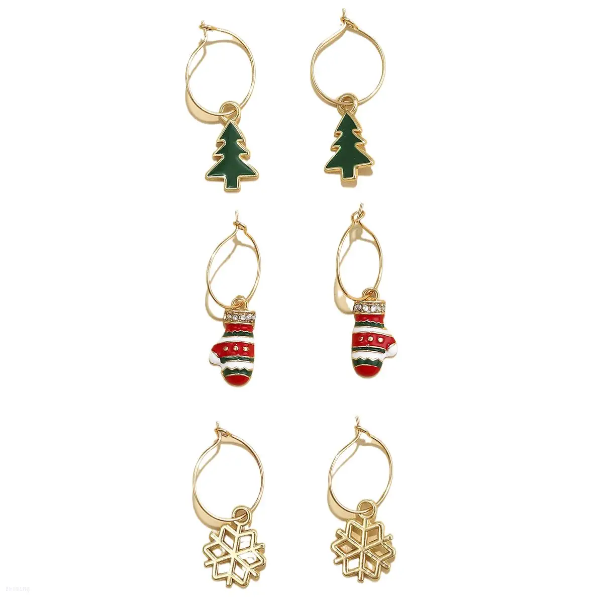 FM cross-border hot selling 3 pairs/sets of earrings pendant Snowflake gloves Christmas tree pattern set