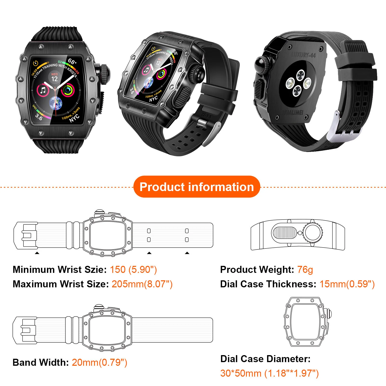 Металлический корпус для часов QIMAN из нержавеющей стали iWatch 7/6/se/5/4 45 мм резиновый ремешок с металлическим корпусом Apple Watch металлический