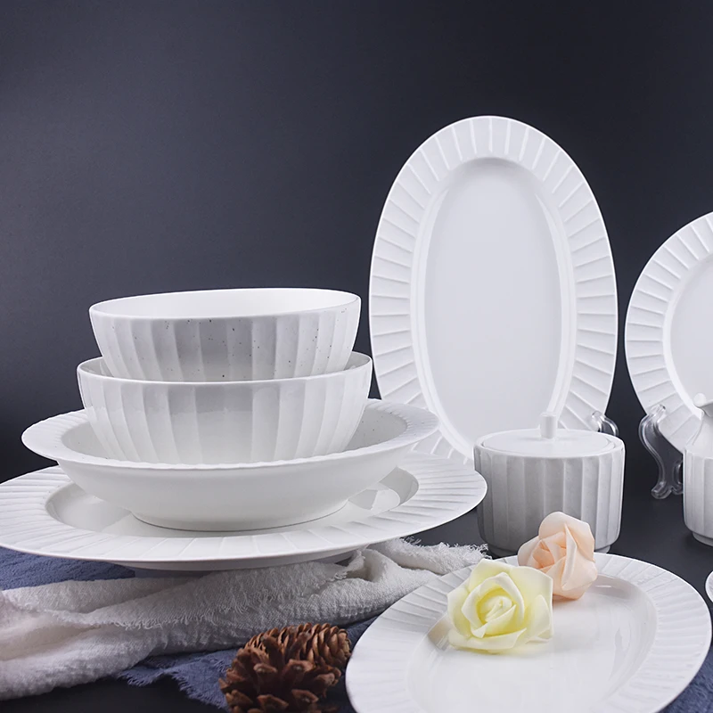 Classic White Ceramic Bowls Vertical Textured Design Perfect for Cereal Soup and Salads Elegant and Durable for Everyday Use