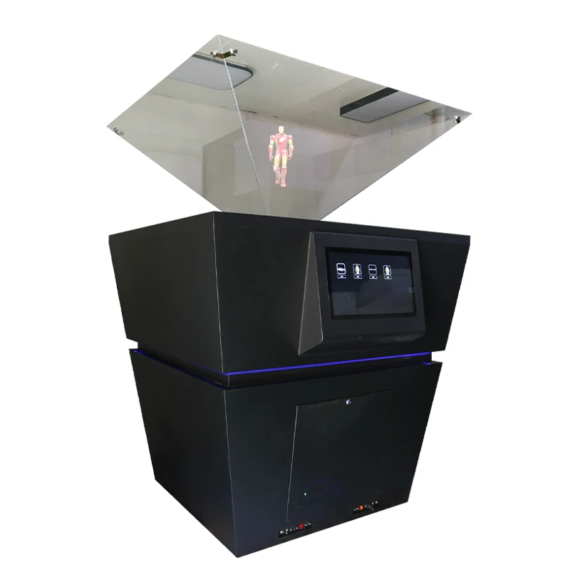 Custom 1..5*1.5m high brightness 3D pyramid hologram projector case cabinet 360 degree holographic display for event