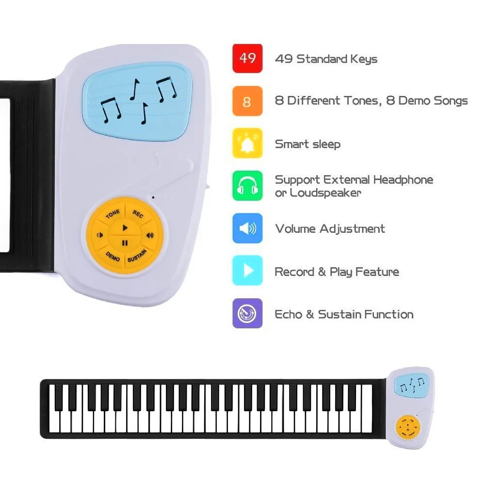 49 keys hand roll piano for children introduction keyboard fun silicone piano rainbow version of children electronic piano