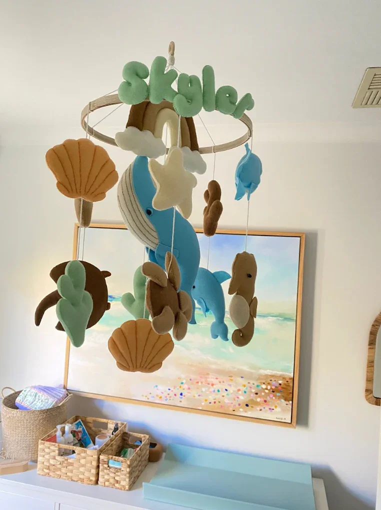 custom educational toys 0-12 months ocean big blue bed musical wool felt baby decor nursery crib mobile for baby cot