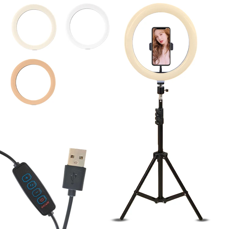 
Hot Sale 10 inch LED Selfie Phone Stand Ring Light Photo With Tripod Stand Three Modes Brightness 