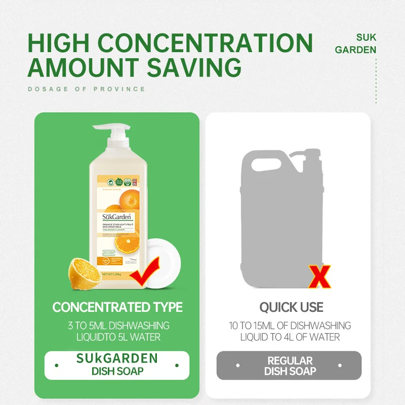Sukgarden 1.28kg Zero add Liquid Dishwashing Multipurpose Antibacterial Fruit And Vefetable Tableware Kitchen Cleaner for baby