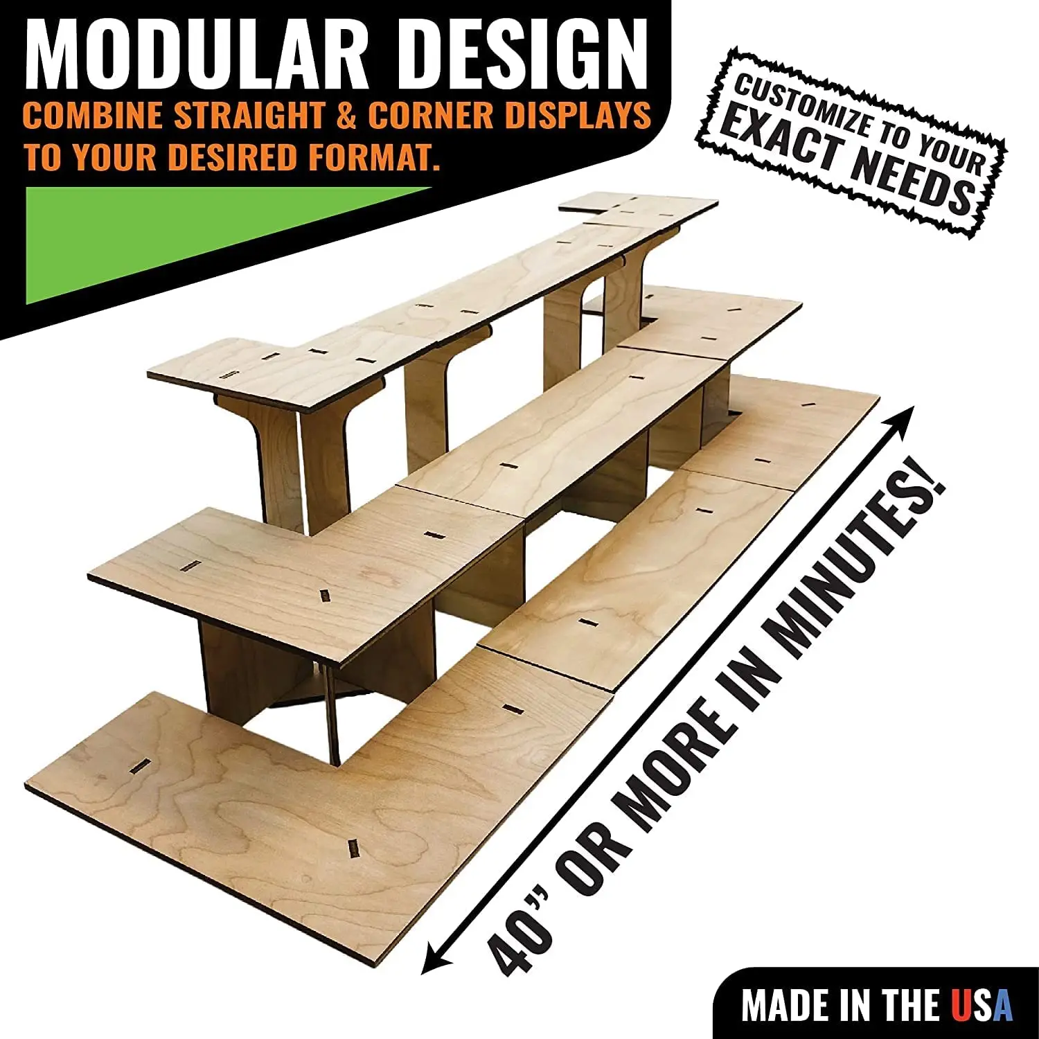 Wooden Retail Table Top 3-Tier Straight Retail Table Display Stand rack