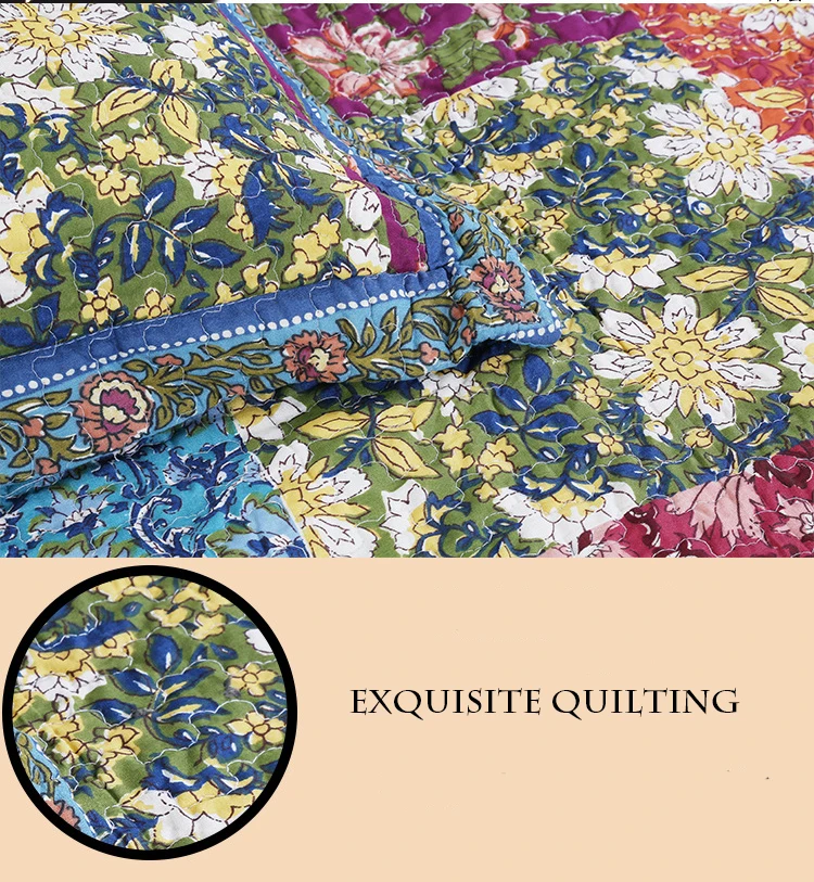 Quilted quilt print washed quilt three piece set American style bed cover King Size Patchwork Bedspread