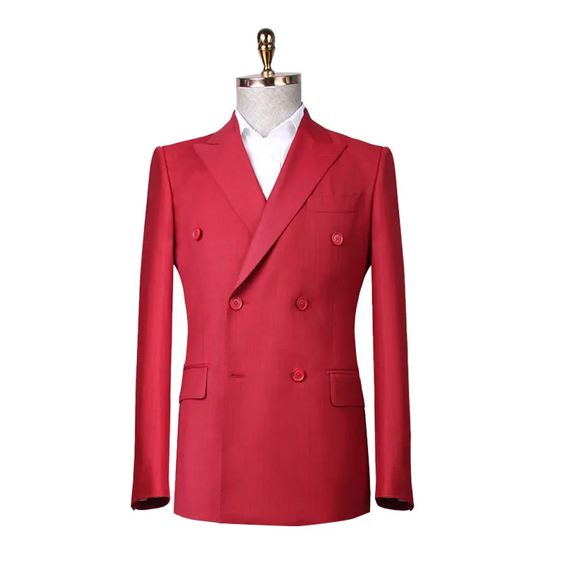 costume homme red double breasted wool 2 pieces business mens suits high quality wedding suit for men