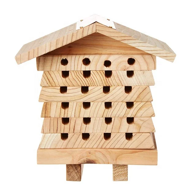 Custom logo and packaging cheap eco friendly wooden mason bee house; Wholesale craft gift product bird house nest aviary