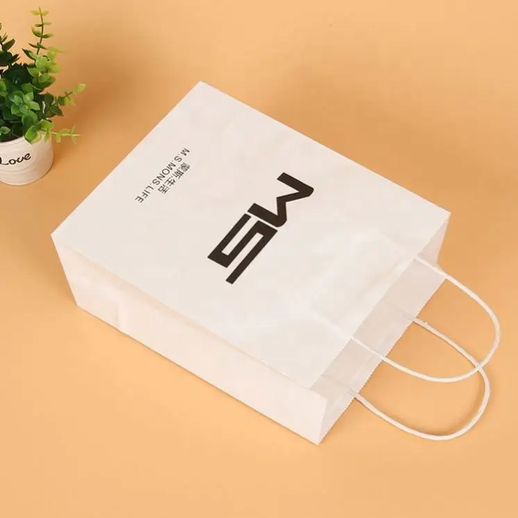 Customized 120gsm Thin White Kraft Shopping Cloth Paper Bag With Custom Printing