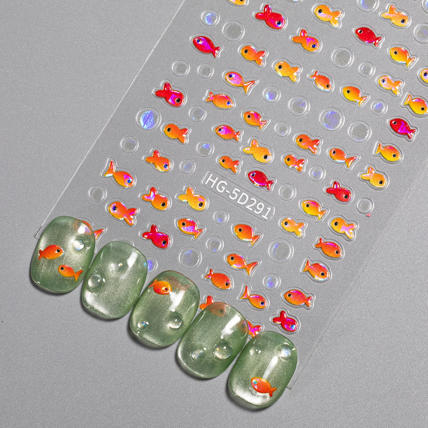 Dreamy Goldfish Color Nail Stickers 5D Smart Little Fish Colourful Mermaid Tail Nail Art Charm Decoration