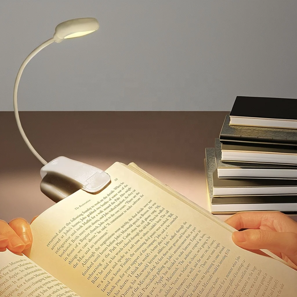 LOHAS LED Clip On Read Lights 4 Brightness Dimmable Design White Color Usb Rechargeable Book Clip Lights for Reading
