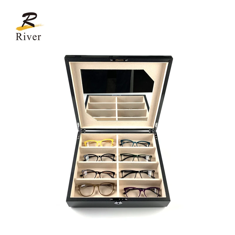 8 Slots Lockable Eyeglass Sun glasses Storage Box Eye wear Display Multiple  Glasses Storage Case