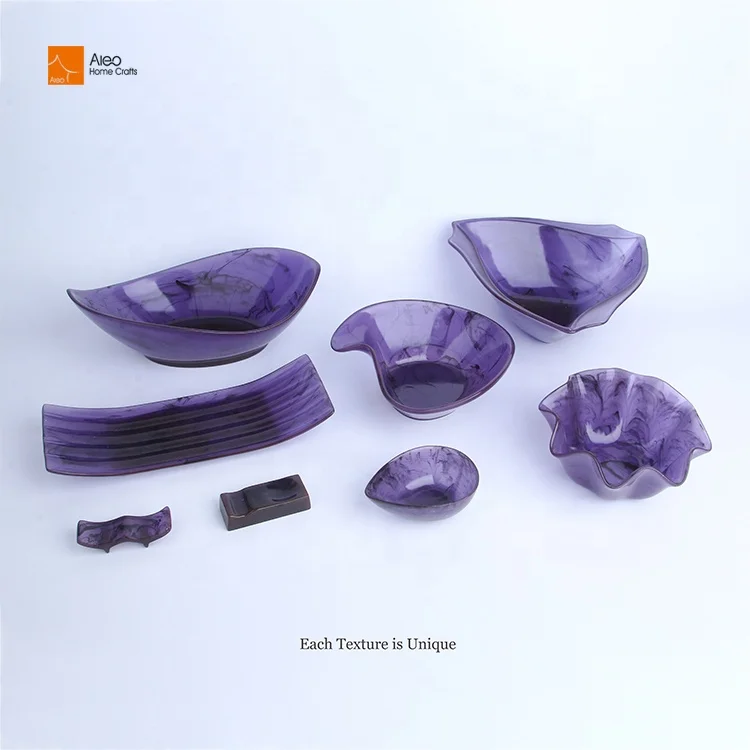 Sustainable Polyresin Purple Swirl salad Platter Western restaurant tableware set Handmade vegetable and fruit salad bowl
