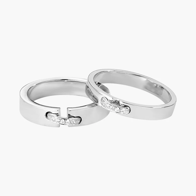 18K White Gold Wedding Couple Ring With Diamond Anniversary Bands Engagement Promise Ring Free Engraved