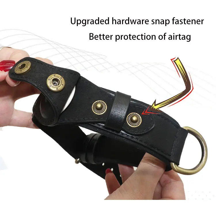 Custom Logo GPS Soft Leather Waterproof Dog Collar With Air Tag Holder