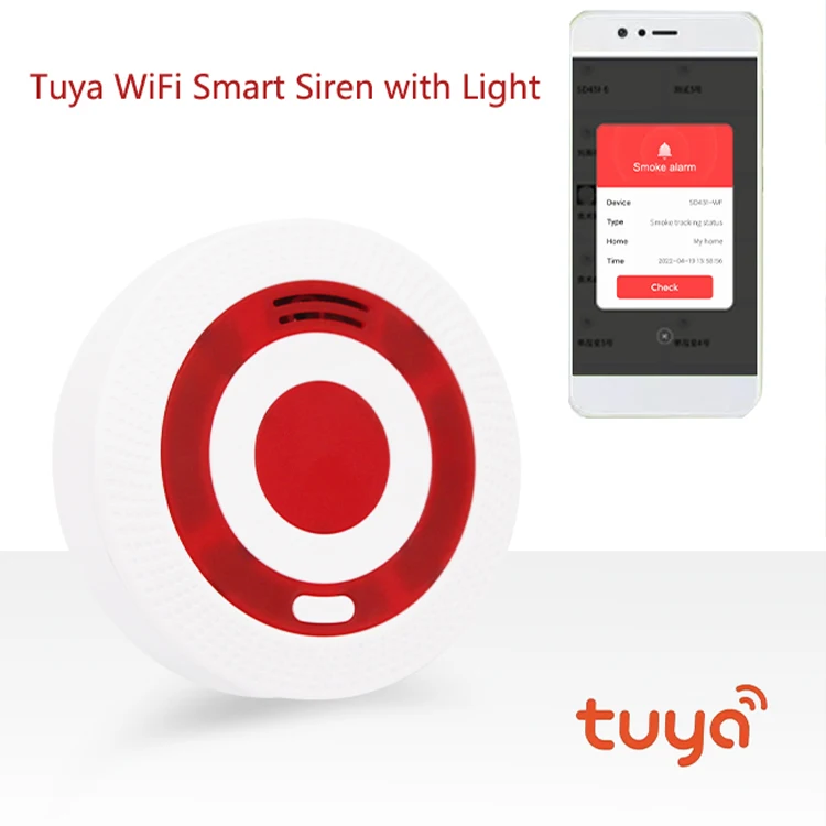 round Tuya WiFi Smart Siren with Light fire smoke detector alarm siren fire alarm