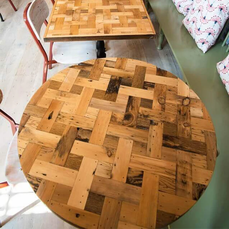 wholesale round metal edge table top wood table modern wooden dining table tops for restaurant